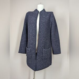 Maison Cinquante Wool Blend Coat Size 8 Blue Tweed Open Front Minimalist Jacket